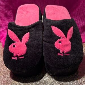 PLAYBOY Black and Pink Bunny Slippers